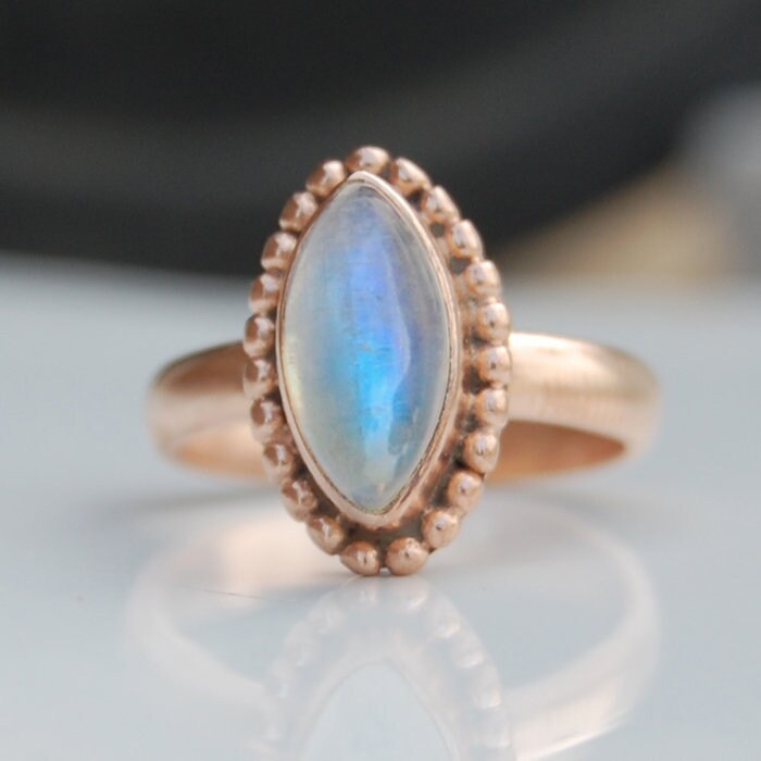 Regenbogen Mondstein Sterling Silber Ring 18K Rose Gold Finish von uniquegemsjewels
