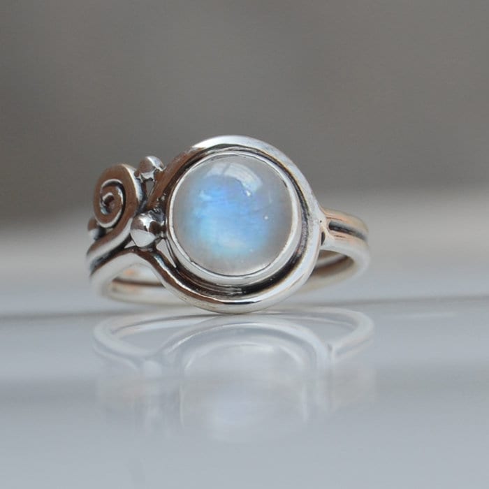 Regenbogen Mondstein Sterling Silber Ring Runder Blauer Edelstein, Sternzeichen Schmuck von uniquegemsjewels