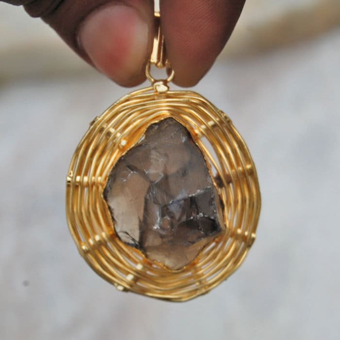 Roher Rauchquarz Anhänger Handgemacht Mit 925 Sterling Silber, Gelbgold Vergoldet von uniquegemsjewels