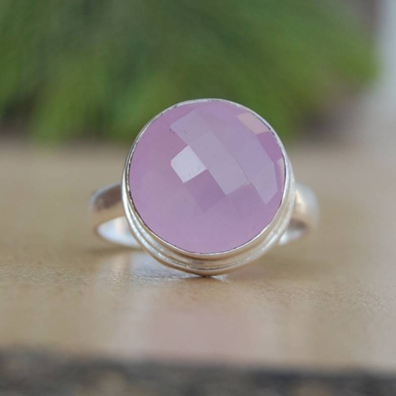 Rosa Chalcedon Ring Silber Mit Rosenschliff, Edelstein 12 Mm von uniquegemsjewels