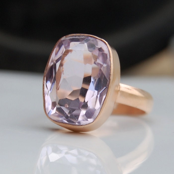 Rosa Morganit Ring 18K Rosegold, Sterling Silber | 16 X 12 Mm von uniquegemsjewels