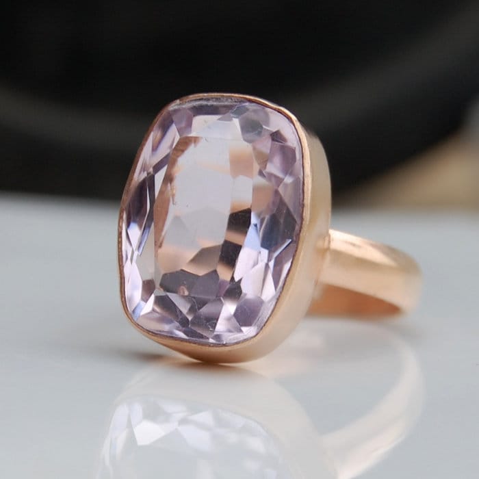 Rosa Morganit Ring 18K Rosegold, Sterling Silber | 16 X 12 Mm von uniquegemsjewels