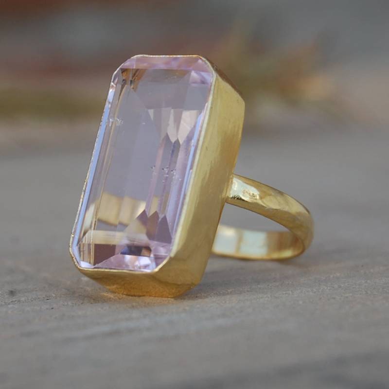 Rosa Morganit Sterling Silber Ring 18K Gold Statement Schmuck von uniquegemsjewels