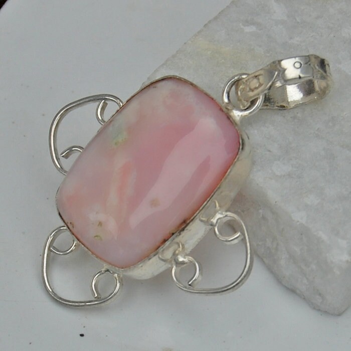 Rosa Opal Sterling Silber Anhänger Kissen Cabochon, Natürlicher Edelstein Rosa Opal Sterling Silber Anhänger Kissen Cabochon, Natürlicher Edelstein von uniquegemsjewels