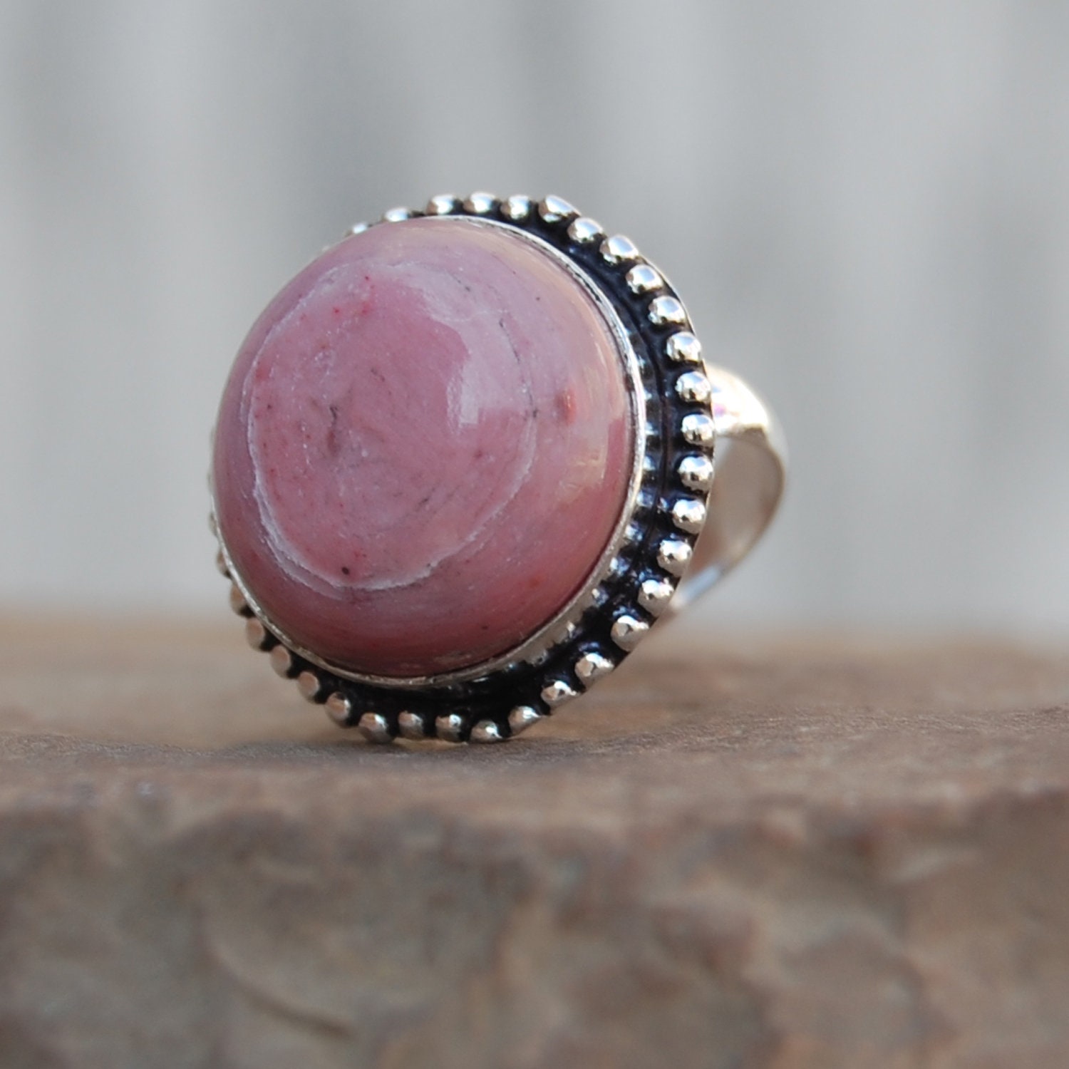 Rosa Rhodochrosit Silber Ring Runder Edelstein von uniquegemsjewels