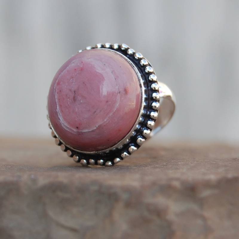 Rosa Rhodochrosit Silber Ring Runder Edelstein von uniquegemsjewels