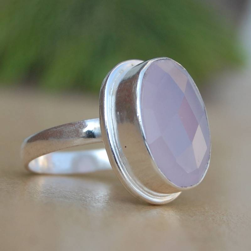 Rosenquarz-Ring Rosa Stein Mit Rosenschliff, Sterling Silber Rosenquarz-Ring Rosa Stein Mit Rosenschliff, Sterling Silber von uniquegemsjewels