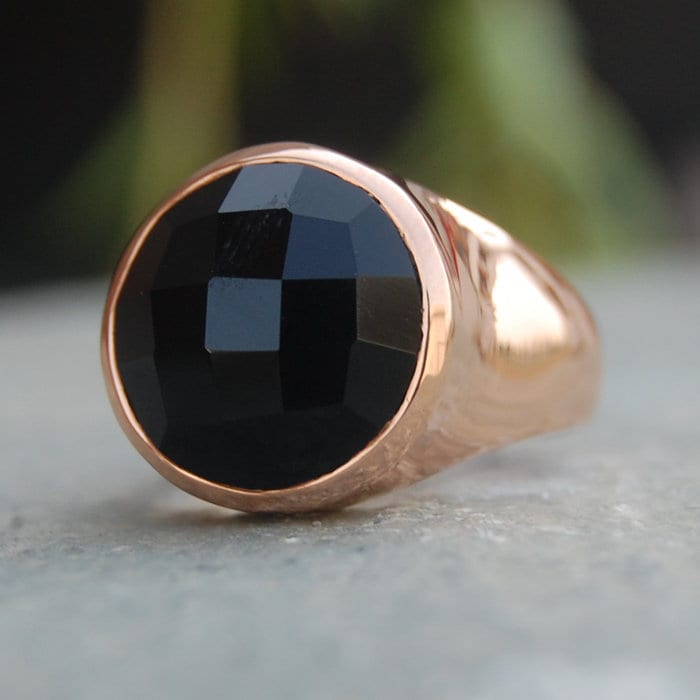 Rund Facettierten Schwarzen Onyx Edelstein 925 Sterling Silberring, 18 K Rose Gold, 18K Gelb Gold Schwarz Onyxring, Statement Sternzeichen Schmuck von uniquegemsjewels