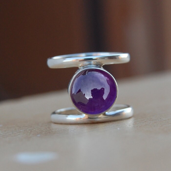 Runder Cabochon Lila Amethyst Ring 925 Sterling Silber, 12 Mm Edelstein von uniquegemsjewels