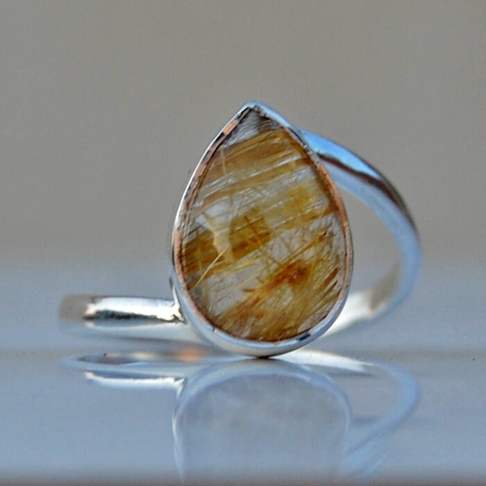 Rutilquarz Sterling Silber Ring Tropfen Edelstein, Statement Schmuck von uniquegemsjewels