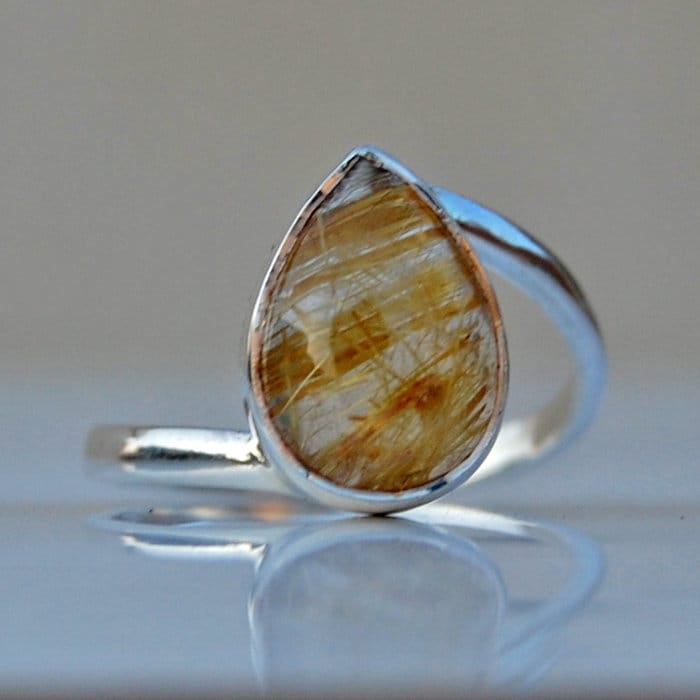 Rutilquarz Sterling Silber Ring Tropfen Edelstein, Statement Schmuck von uniquegemsjewels