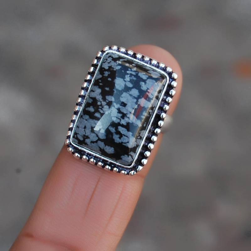 Schneeflocken Jaspis Sterling Silber Ring Cabochon Edelstein von uniquegemsjewels