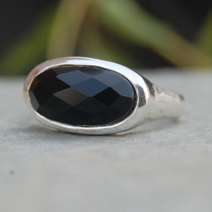 Schwarzer Onyx 925 Sterling Silber Ring Facettierter Statement Schmuck von uniquegemsjewels