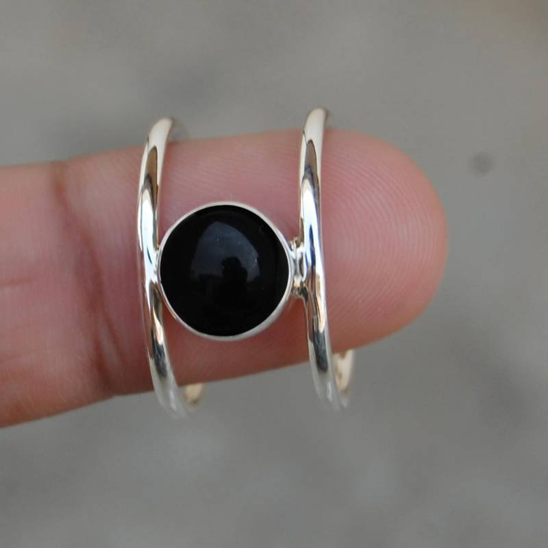 Schwarzer Onyx Sterling Silber Ring Runder Cabochon Sternzeichen Schmuck von uniquegemsjewels