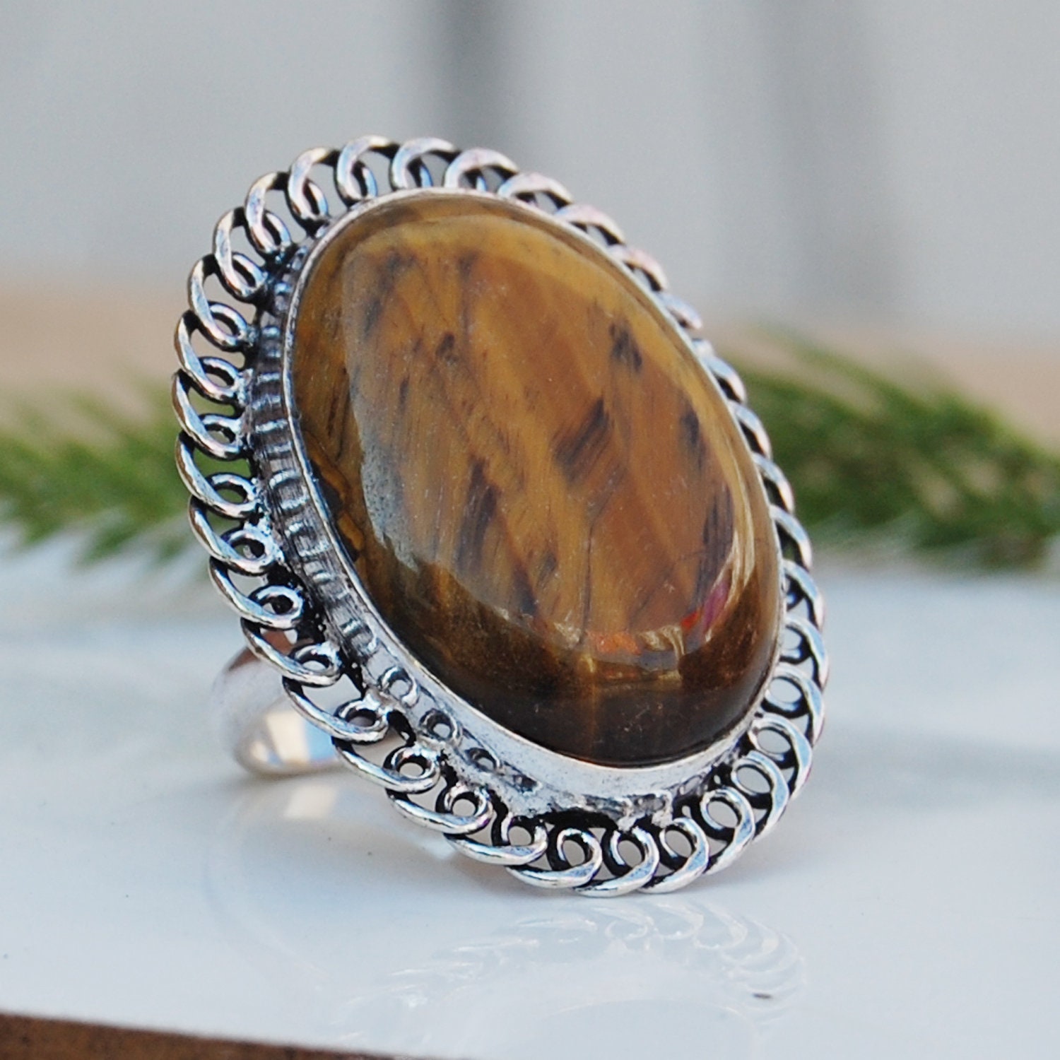 Tigerauge Silber Ring Brauner Edelstein, Einzigartiger Schmuck von uniquegemsjewels