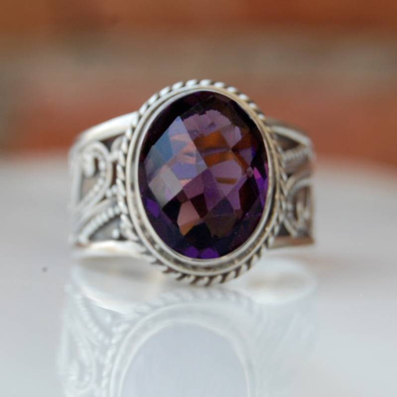 Vintage Stil Purpur Amethyst Sterling Silber Ring | 12 X 16 Mm von uniquegemsjewels