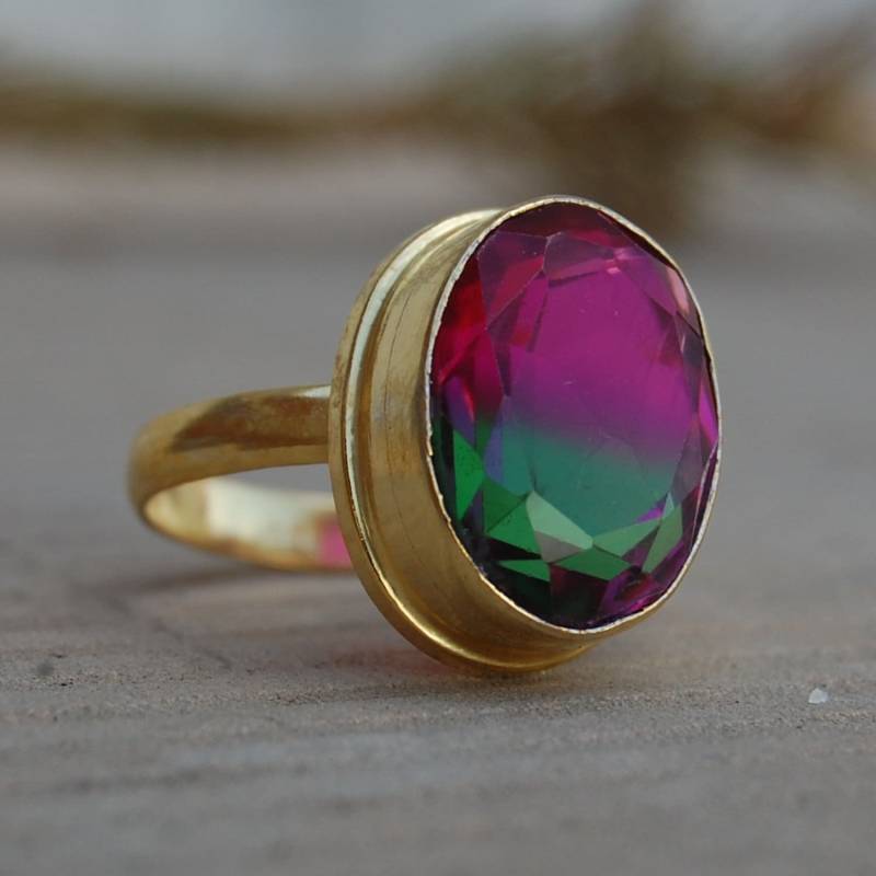 Wassermelonen-Turmalin Ring 18K Gold Sterling Silber Schmuck von uniquegemsjewels