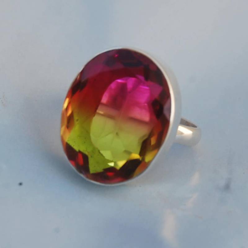 Wassermelonen-Turmalinquarz Ring Sterling Silber, Rosé - & Gelbgold von uniquegemsjewels