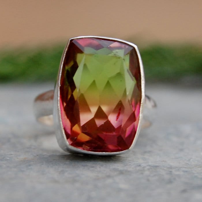 Wassermelonen-Turmalinquarzring 925 Sterlingsilber, 18K Goldakzent von uniquegemsjewels