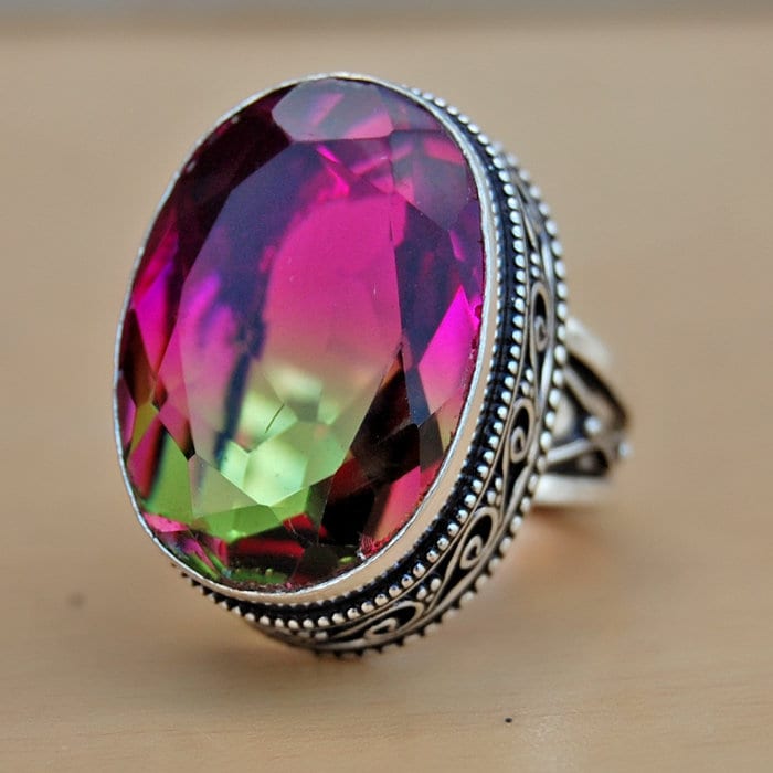 Wassermelonenturmalin Sterling Silber Ring Handgemachter Rosa Grüner Edelstein Schmuck von uniquegemsjewels
