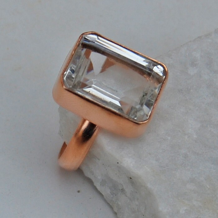 Weißer Topas Ring Im Kissenschliff 18K Rose Gold Sterling Silber von uniquegemsjewels