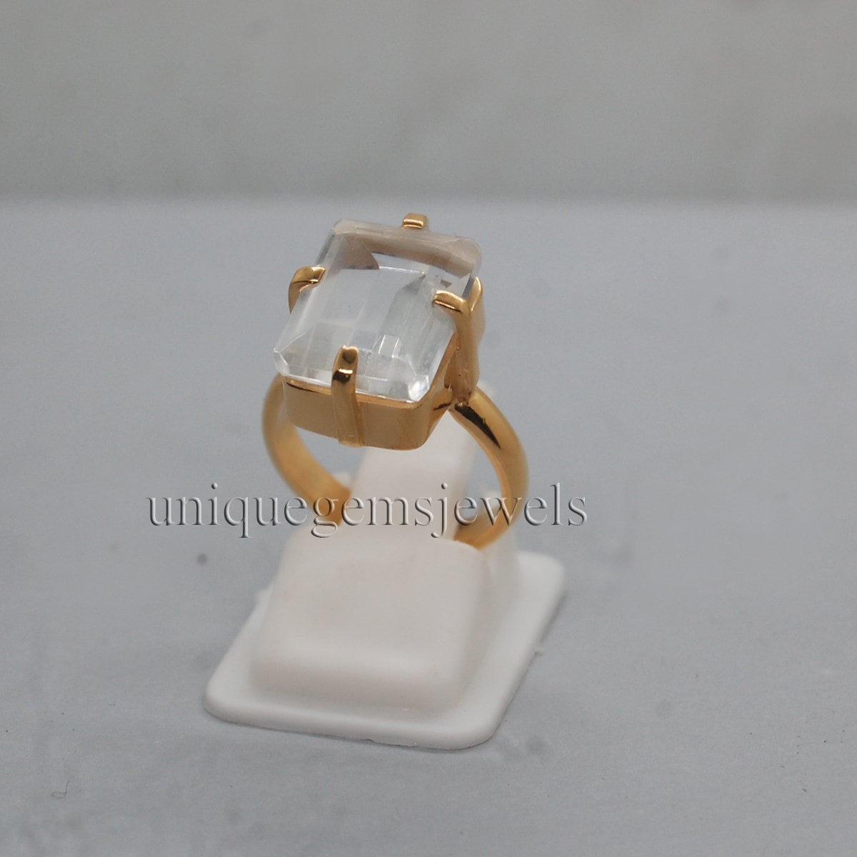 Weißer Topas Sterling Silber Ring 18K Gold Kissen Quarz Schmuck Weißer Topas Sterling Silber Ring 18K Gold Kissen Quarz Schmuck von uniquegemsjewels