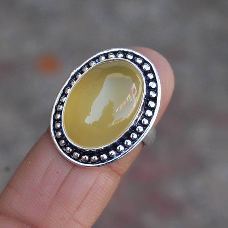 Zitrone Chrysopras Sterling Silber Ring, Oval Edelstein Ring von uniquegemsjewels