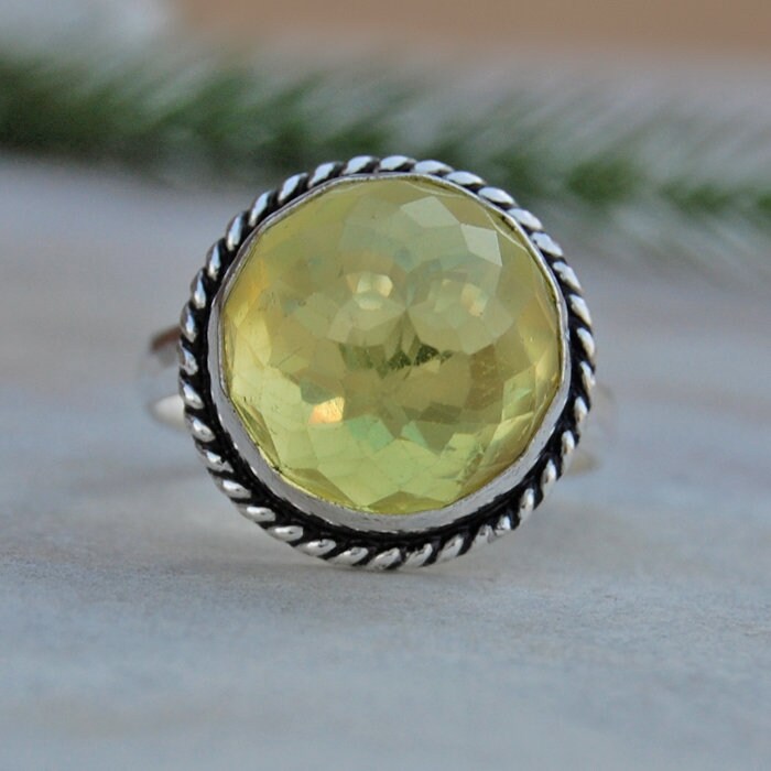 Zitronen-Topas-sterlingsilberring Runder Edelstein Im Rosenschliff von uniquegemsjewels