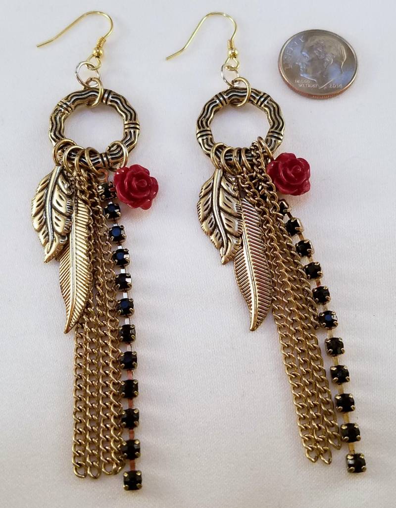 Gold Creolen Baumeln Rose Ohrring Gold Creolen Baumeln Rose Ohrring von uniquejewelrybypb