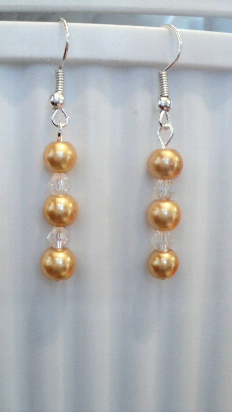 Gelbe Perlen Ohrringe Handgemachte Und Kristall Schmuck von uniquelyyours2010