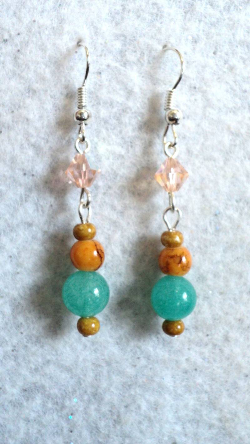 Handgemachte Perlen Ohrringe Meergrün & Pfirsich von uniquelyyours2010