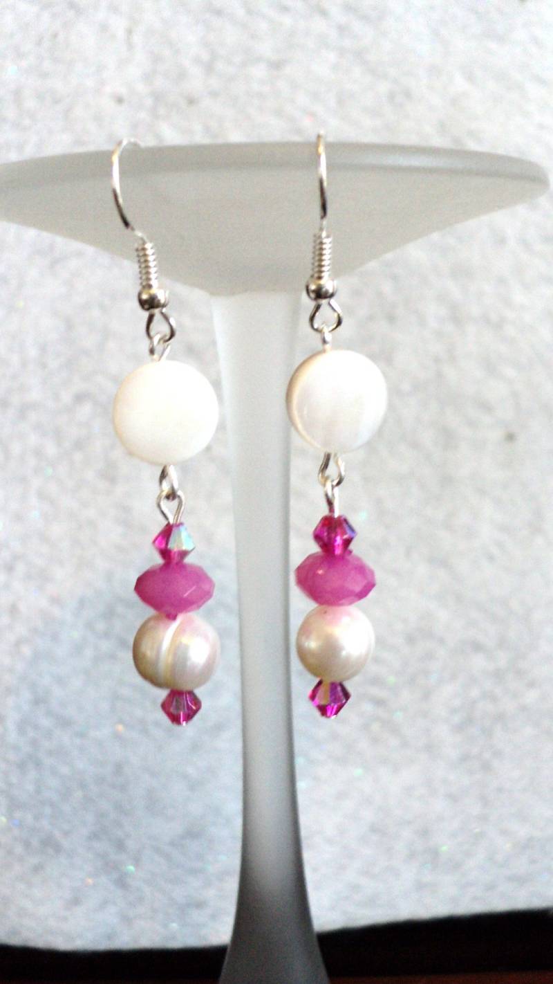Perlmutt Ohrringe Pink & Perlweiß - Valentinstagsgeschenk von uniquelyyours2010