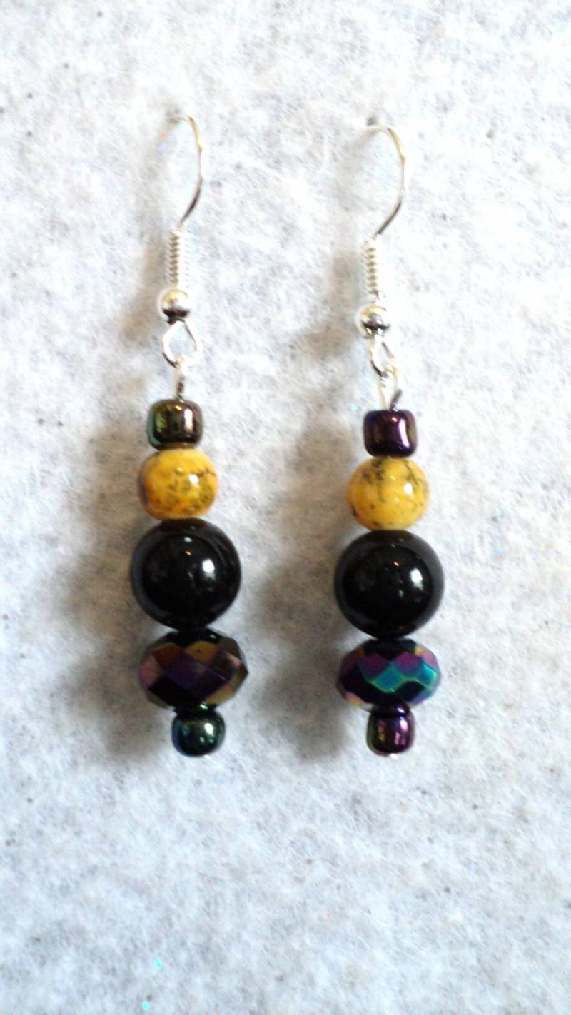 Schwarz Gelb Perlen Ohrhänger Handgemachter Glas & Kristall Schmuck von uniquelyyours2010