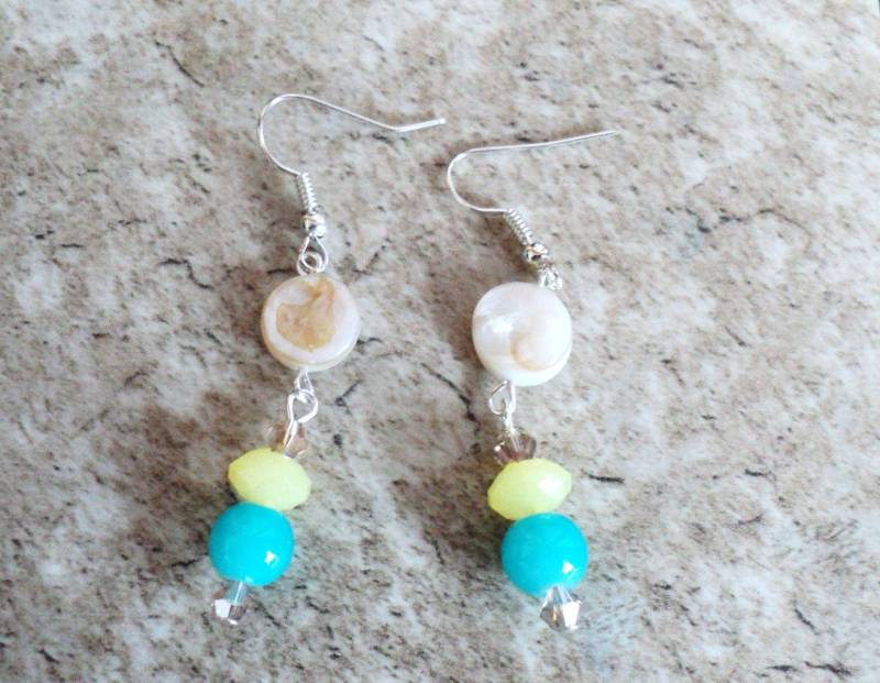 Türkis & Gelb Perlen Ohrringe Handgemachter Frühlings Schmuck von uniquelyyours2010