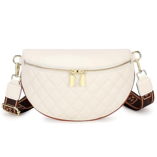 uniosul Echtes Leder Umhängetasche Damen Breiter Trageriemen Crossbody Bag Bauchtasche Schultertasche für Festival Reisen von unisoul