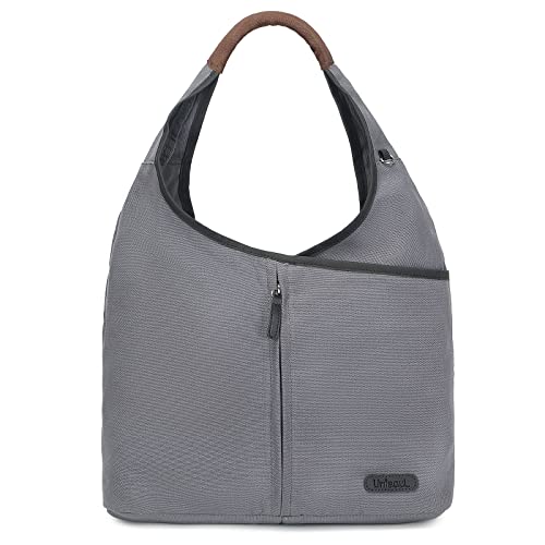 unisoul Umhängetasche Damen Canvas Große Schultertasche Handtasche Damen Shopper Tasche Tote Bag Vintage Henkeltasche für Alltag Büro Mädchen Schule Ausflug Einkauf Strand, Grau von unisoul