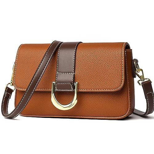 unisoul Crossbody Bag Damen, Klein Umhängetasche Handtasche Leder Frauen Reisepass Handytasche zum Umhängen Moderne Taschen Schultertasche, Reißverschlusstasche Party Abendtasche Clutch, Braun von unisoul