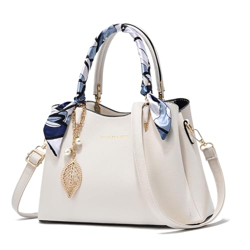 unisoul Handtasche Damen Mittelgroß Shopper Tasche Umhängetasche Tote Bag Frau mit PU-Material Litschi-Muster Blattornament und Schals von unisoul