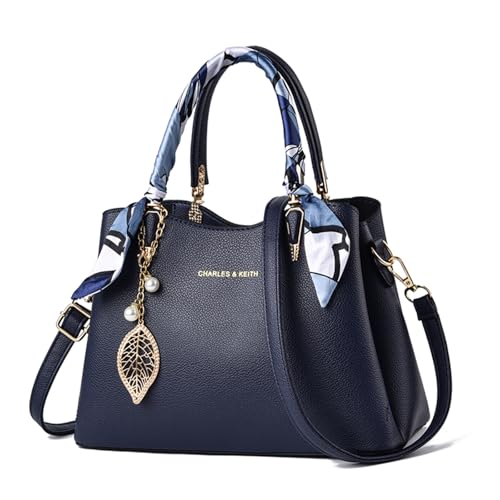 unisoul Handtasche Damen Mittelgroß Shopper Tasche Umhängetasche Tote Bag Frau mit PU-Material Litschi-Muster Blattornament und Schals von unisoul