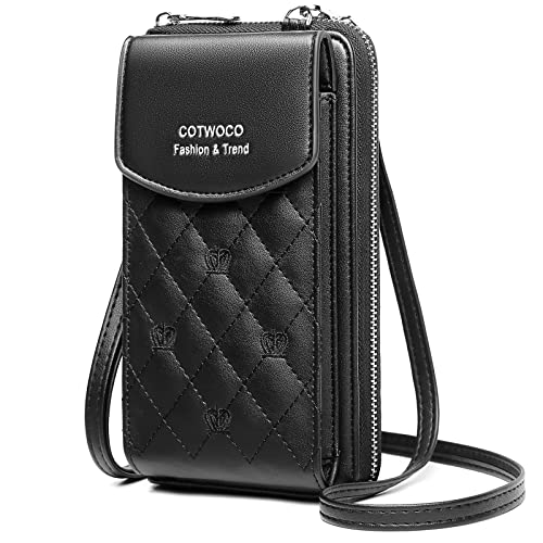 unisoul Damen Kleine Handy Umhängetasche - RFID Multifunktionale Geldbörse mit Kartenschlitz PU Leder Reisepass Handytasche zum Umhängen Cross-Body Schultertasche für Reise/Konzert, Schwarz von unisoul