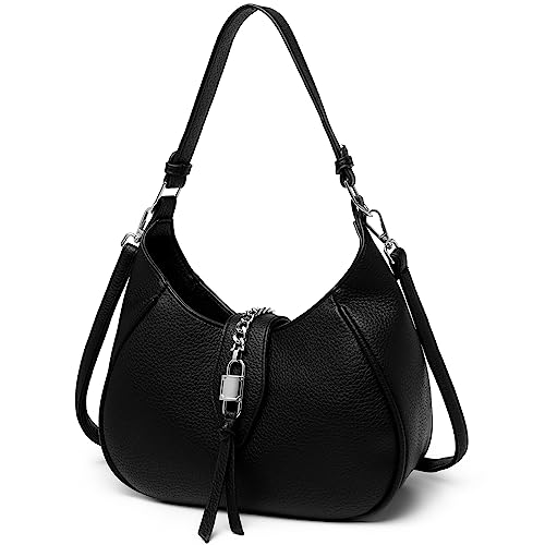 unisoul Handtasche Damen Klein Umhängetasche Leder Schultertasche Damen Vintage Hobo Tasche Tote Crossbody Bag Modern Tasche für Frauen Büro Einkauf Dating Reisen, Schwarz von unisoul