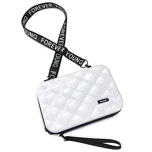 unisoul Handy Umhängetasche - Mode Damen Schultertasche Klein Geldbörse Crossbody Handtasche - Hart ABS+pc Kofferform mit Verstellbar Abnehmbar Schultergurt (Rhombus-Weiß, 8 Zoll) von unisoul