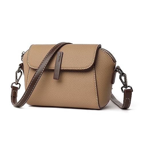 unisoul Klein Umhängetasche Crossbody Bag Damen Handtasche Leder Frauen Reisepass Handytasche Moderne Tasche Schultertasche, Reißverschlusstasche Party Abendtasche Clutch Geldbörse, Khaki von unisoul