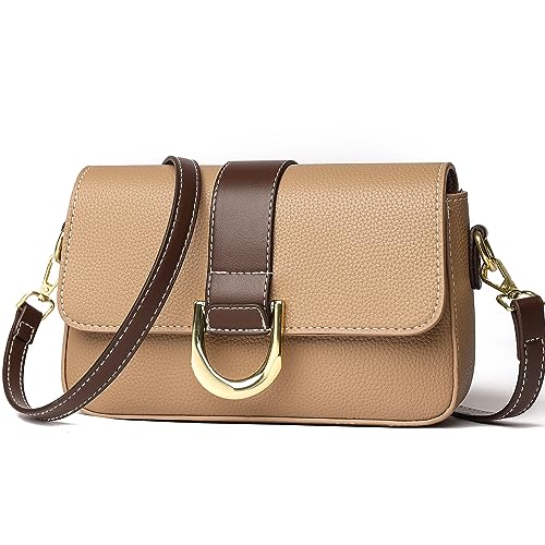 unisoul Klein Umhängetasche Damen, Leder Crossbody Bag Frauen Moderne Tasche Handtasche Reisepass Handytasche zum Umhängen, Reißverschlusstasche Party Abendtasche Clutch Schultertasche, Khaki von unisoul