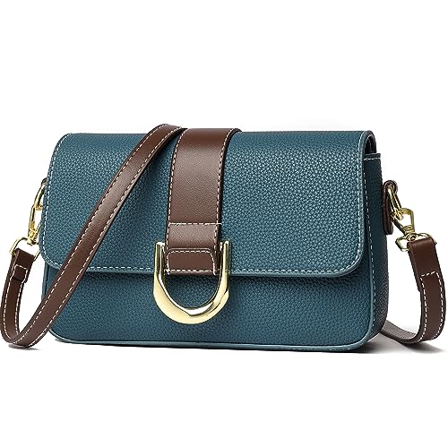 unisoul Klein Umhängetasche Damen Handtasche, Leder Crossbody Bag Frauen Reisepass Handytasche zum Umhängen Moderne Tasche Schultertasche, Reißverschlusstasche Party Abendtasche Clutch, Blau von unisoul