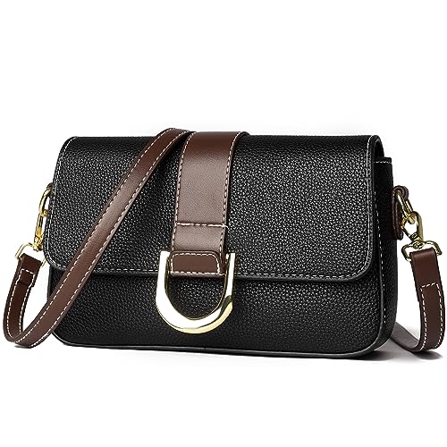 unisoul Klein Umhängetasche Damen Handtasche, Leder Crossbody Bag Frauen Reisepass Handytasche zum Umhängen Moderne Taschen Schultertasche, Reißverschlusstasche Party Abendtasche Clutch, Schwarz von unisoul