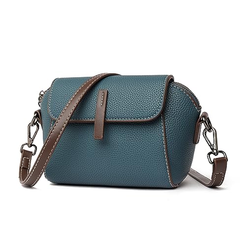 unisoul Klein Umhängetasche Damen Handtasche Leder Crossbody Bag Frauen Reisepass Handytasche Moderne Tasche Schultertasche, Reißverschlusstasche Party Abendtasche Clutch Geldbörse, Blau von unisoul