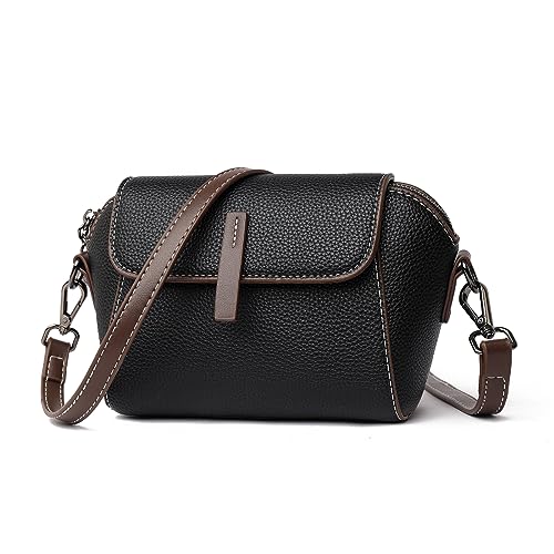 unisoul Klein Umhängetasche Damen Handtasche Leder Crossbody Bag Frauen Reisepass Handytasche Moderne Tasche Schultertasche, Reißverschlusstasche Party Abendtasche Clutch Geldbörse, Schwarz von unisoul