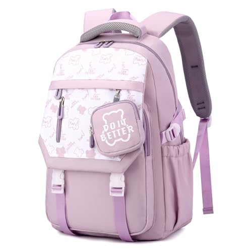 unisoul Schulrucksack Mädchen Rucksack Schule Teenager Schultasche Wasserdicht Schulranzen Jungen Nylon School Bag Multi-Tasche Tagesrucksack Leicht Büchertasche Causal Daypack(Lila) von unisoul