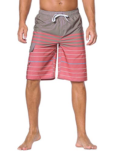 unitop Men's Outdoor Board Shorts Quick Dry Swim Trunks Striped Printed with Mesh Lining Coffee 30 von unitop
